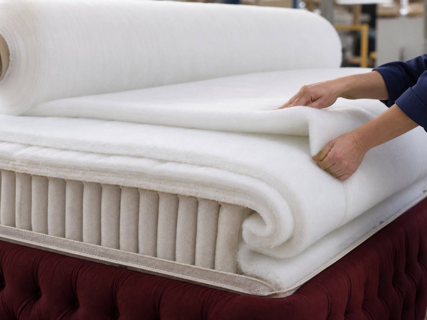 Soft polyester bonded wadding layered in mattress production